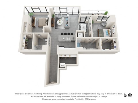 Floor plan for 2 beds, 2 baths, 1331 sqft